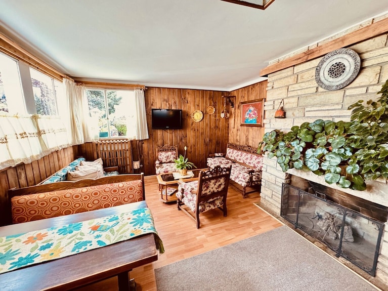 The lounge with its fireplace
