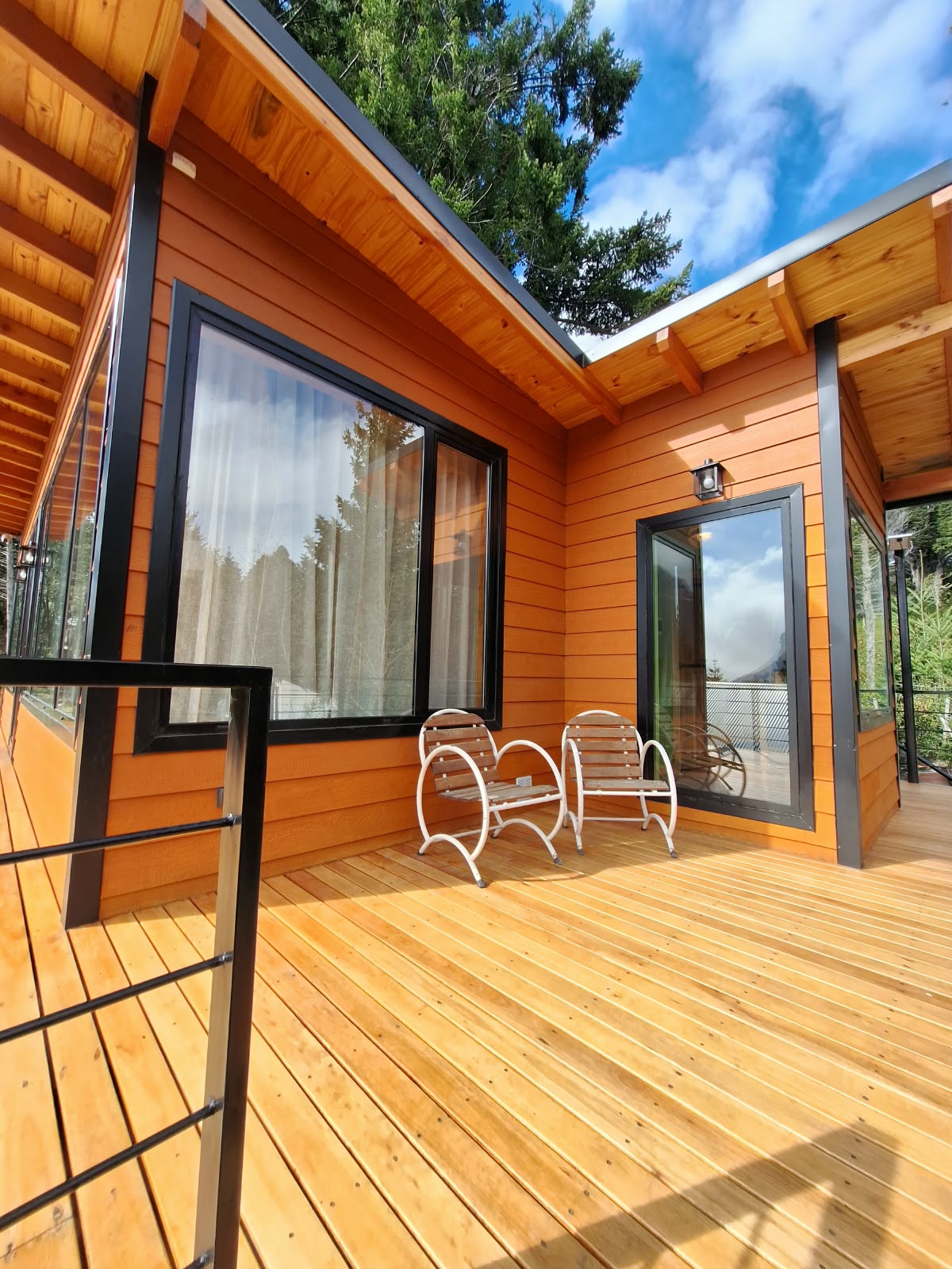O deck, cercado de bosque