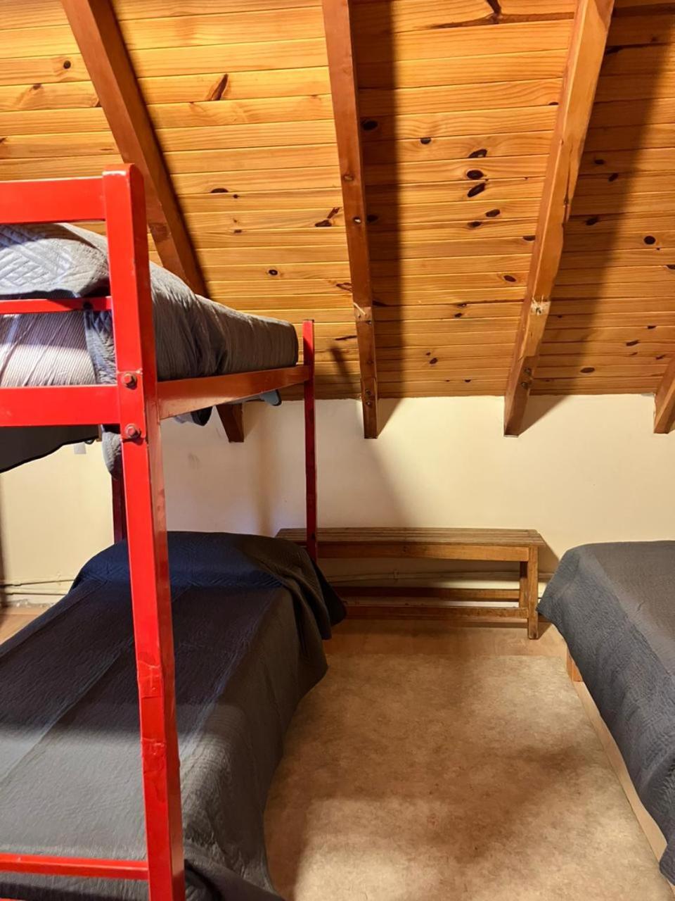 Bunk bed and single bed in a wooden room
