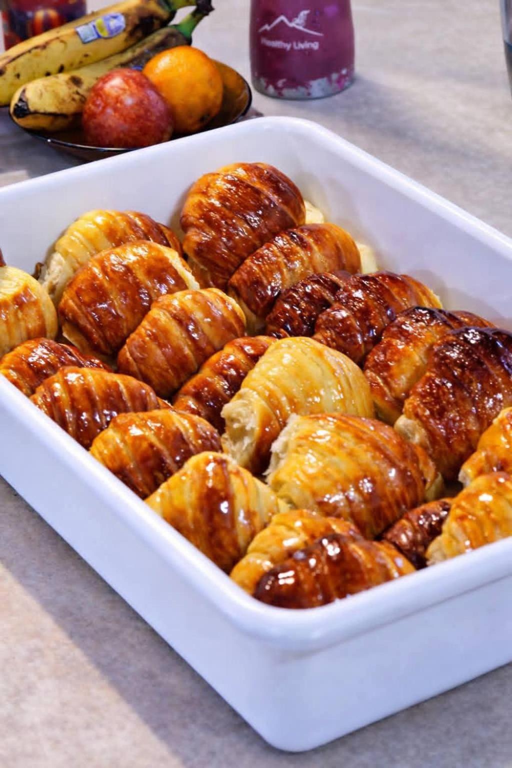 Tray of freshly baked croissants