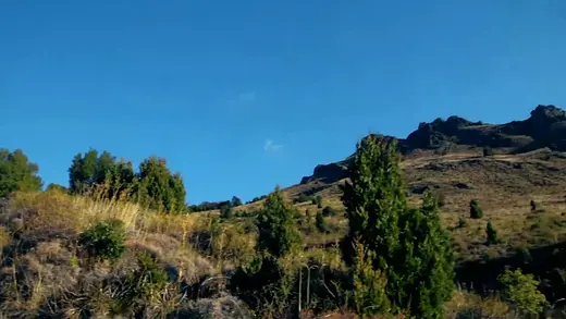 Cerro con vegetación baja bajo un cielo azul