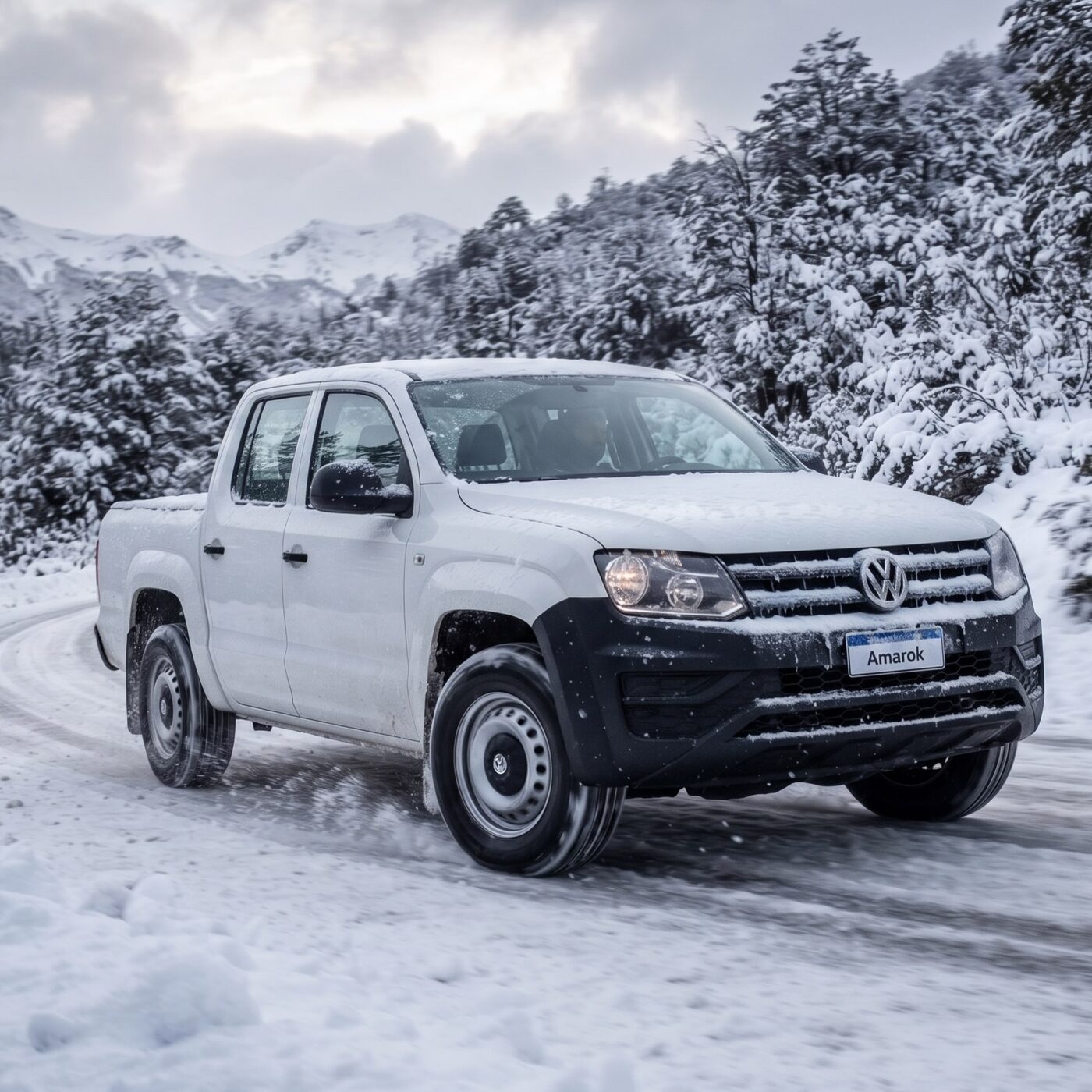 Volkswagen Amarok de la flota en un camino nevado